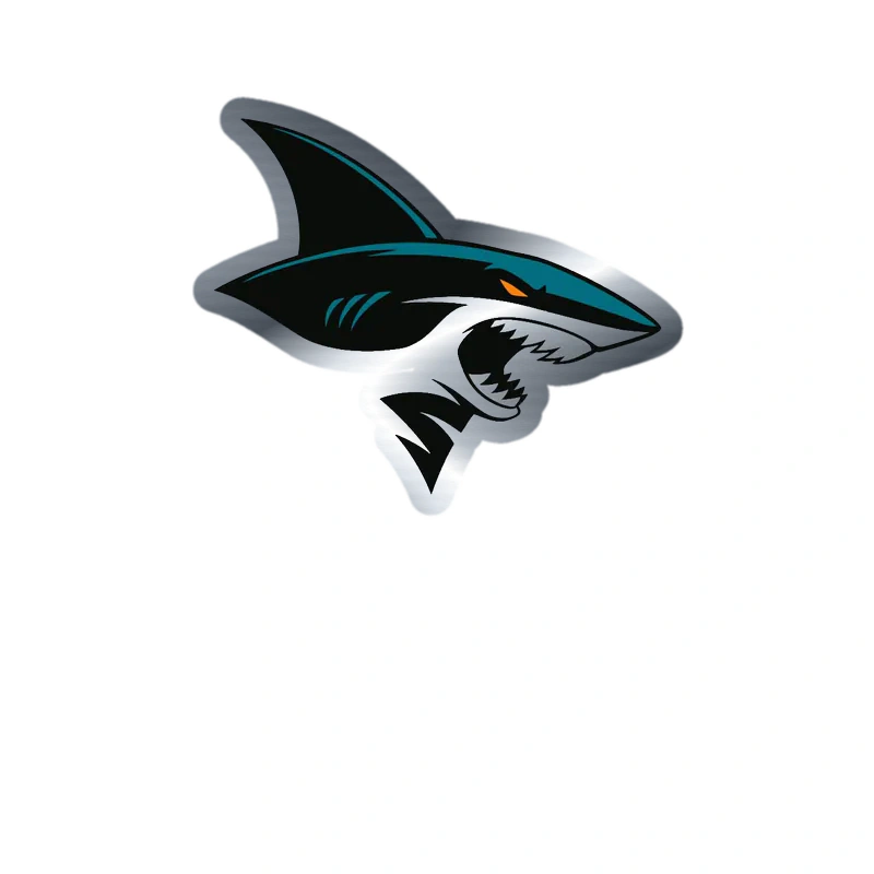 San Jose Sharks - Shark Head - Silver Chrome Vinyl Sticker - Custom Size
