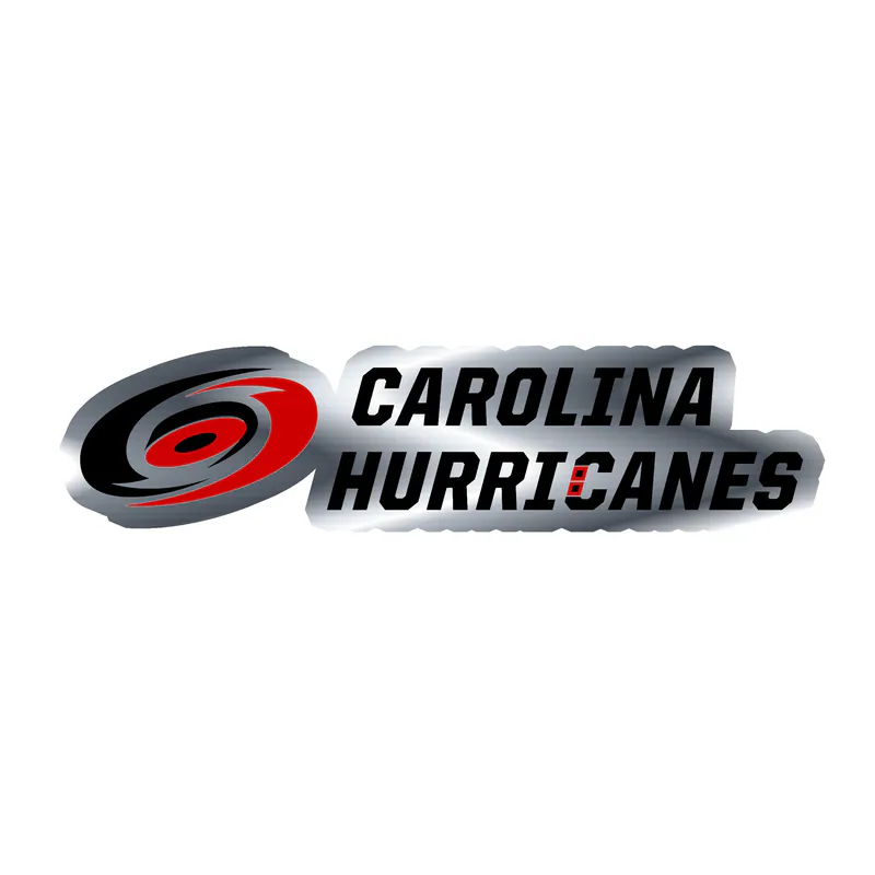 Carolina Hurricanes - Name With Hurricane On Side - Silver Chrome Vinyl Sticker - Custom Size