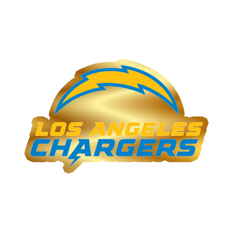 Los Angeles Chargers - Light Blue Name With Logo - Gold Chrome Vinyl Sticker - Custom Size