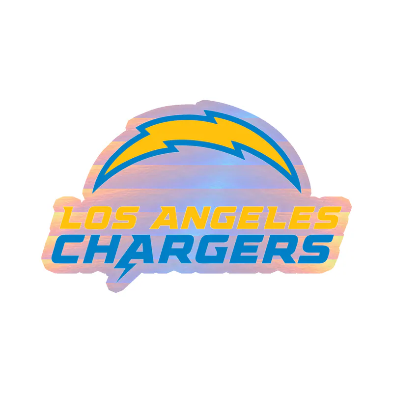 Los Angeles Chargers - Light Blue Name With Logo - Holographic Vinyl Sticker - Custom Size