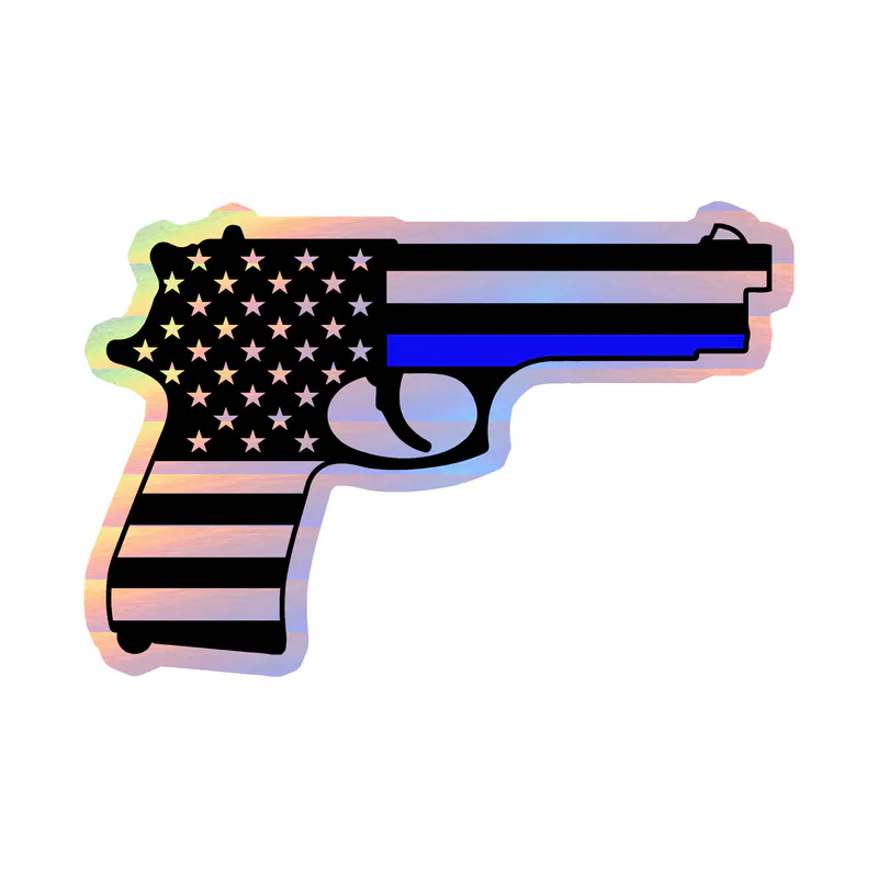 Blue Line American Flag Weapon Holographic Vinyl Decal - custom size