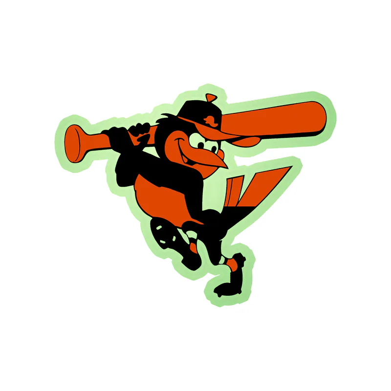 Baltimore Orioles - Bird With Bat - Glow in the Dark Vinyl Sticker - Custom Size