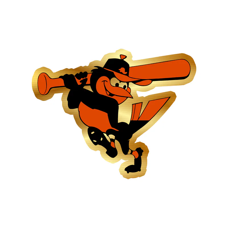 Baltimore Orioles - Bird With Bat - Gold Chrome Vinyl Sticker - Custom Size