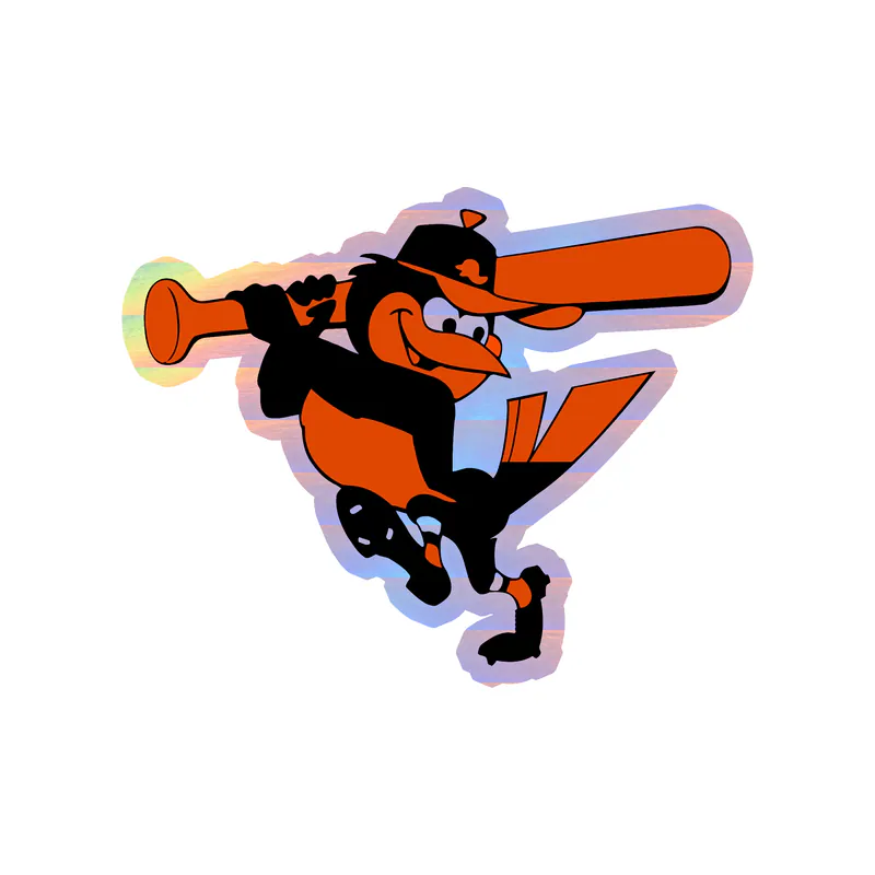 Baltimore Orioles - Bird With Bat - Holographic Vinyl Sticker - Custom Size