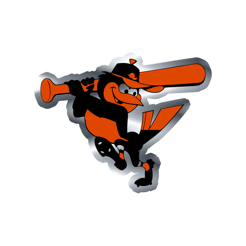 Baltimore Orioles - Bird With Bat - Silver Chrome Vinyl Sticker - Custom Size