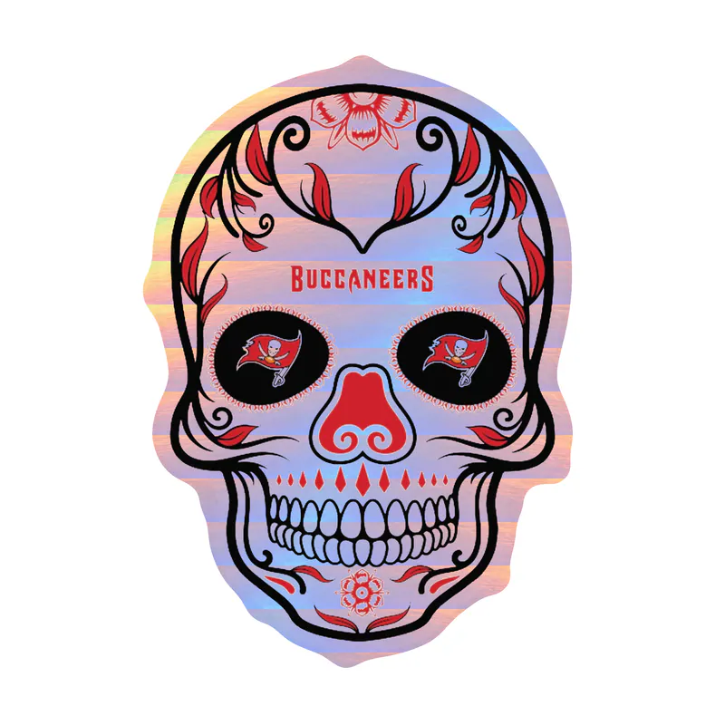 Tampa Bay Buccaneers - Sugar Skull - Holographic Vinyl Sticker - Custom Size