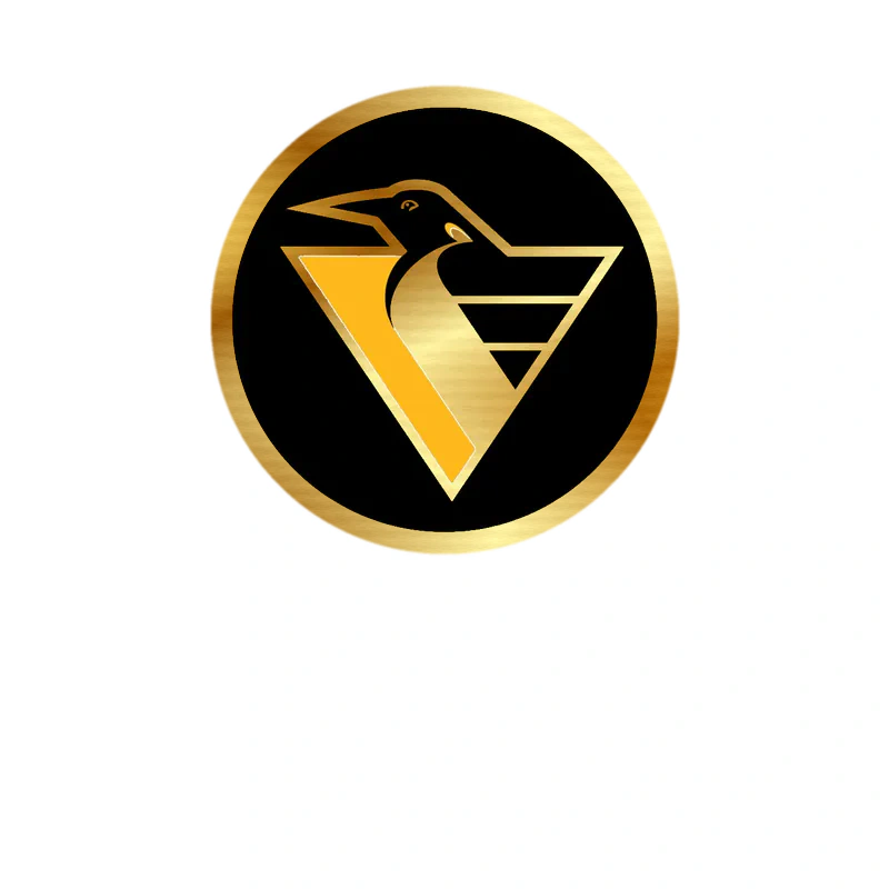 Pittsburgh Penguins - Black Circle With Triangle Penguin - Gold Chrome Vinyl Sticker - Custom Size