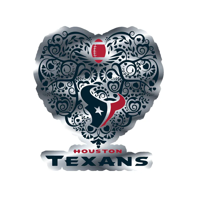 Houston Texans - Heart - Silver Chrome Vinyl Sticker - Custom Size