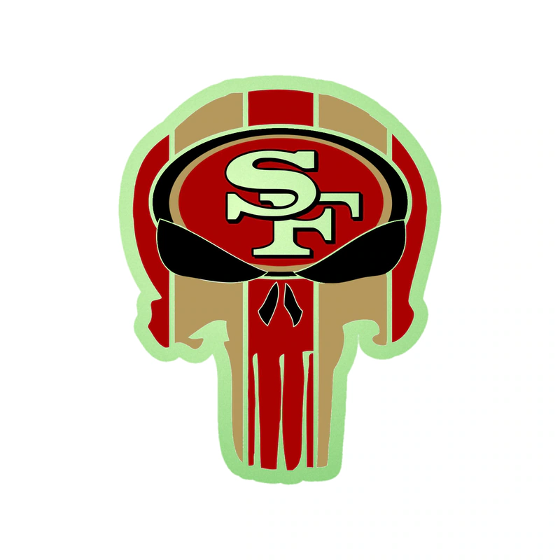 San Francisco 49ers - Skull - Image 1 - Glow in the Dark Vinyl Sticker - Custom Size