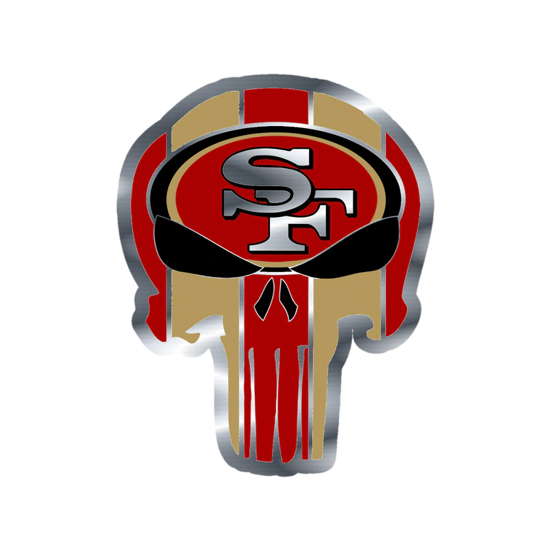 San Francisco 49ers - Skull - Image 1 - Silver Chrome Vinyl Sticker - Custom Size