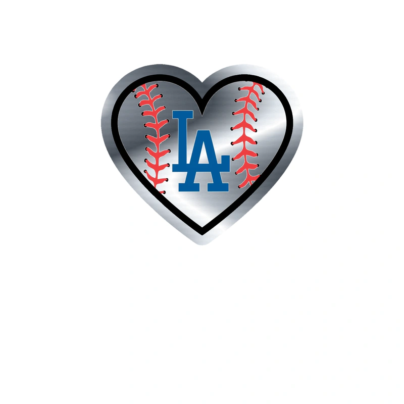 Los Angeles Dodgers - Heart LA In Middle - Silver Chrome Vinyl Sticker - Custom Size