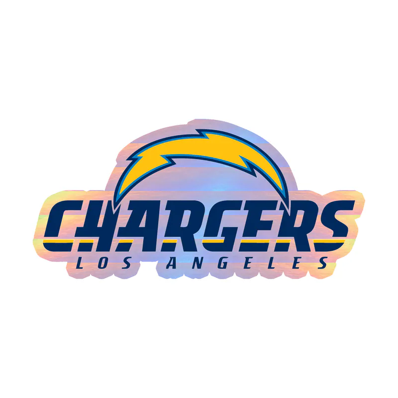 Los Angeles Chargers - Dark Blue Name With Logo - Holographic Vinyl Sticker - Custom Size