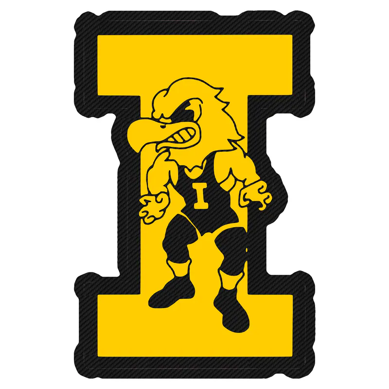 Iowa Hawkeyes - Yellow I with Hawk - Carbon Fiber Vinyl Decal - Custom Size