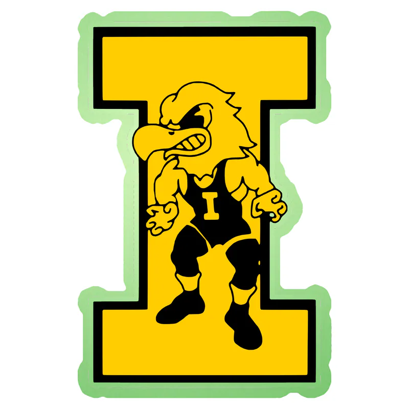 Iowa Hawkeyes - Yellow I with Hawk - Glow in the Dark Vinyl Decal - Custom Size