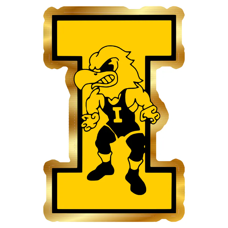 Iowa Hawkeyes - Yellow I with Hawk - Gold Chrome Vinyl Decal - Custom Size
