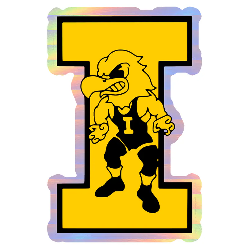 Iowa Hawkeyes - Yellow I with Hawk - Holographic Vinyl Decal - Custom Size