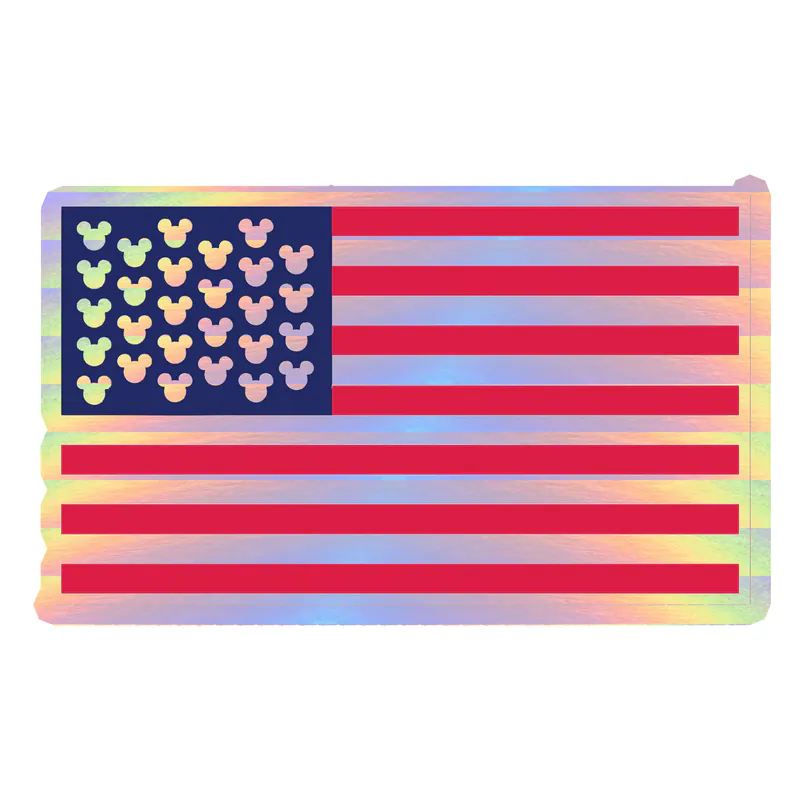 Mickey American Flag Holographic Vinyl Sticker - Custom Size