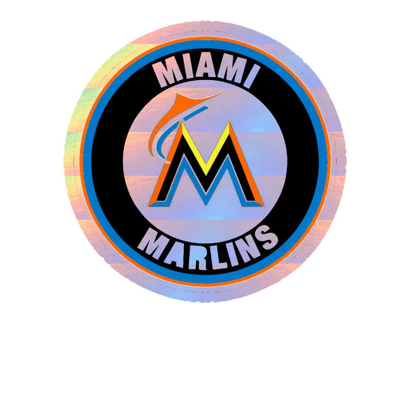 Miami Marlins - Circle With Yellow and Orange M - Holographic Vinyl Sticker - Custom Size