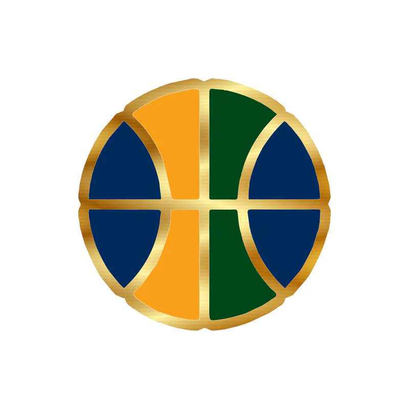 Utah Jazz - Blue Circle With Basketball - Gold Chrome Vinyl Sticker - Custom Size