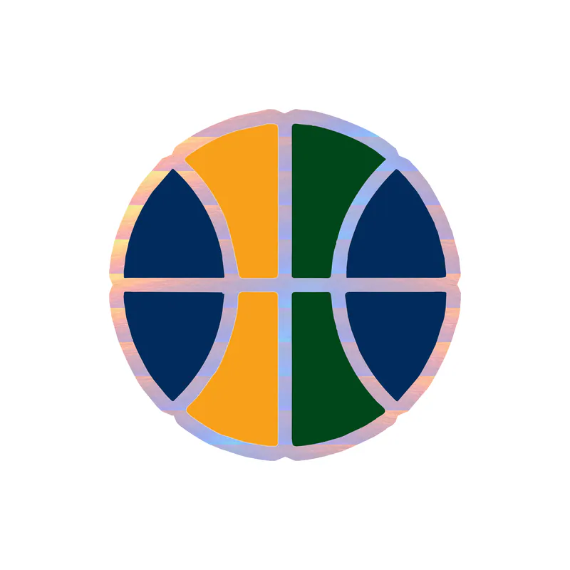 Utah Jazz - Blue Circle With Basketball - Holographic Vinyl Sticker - Custom Size