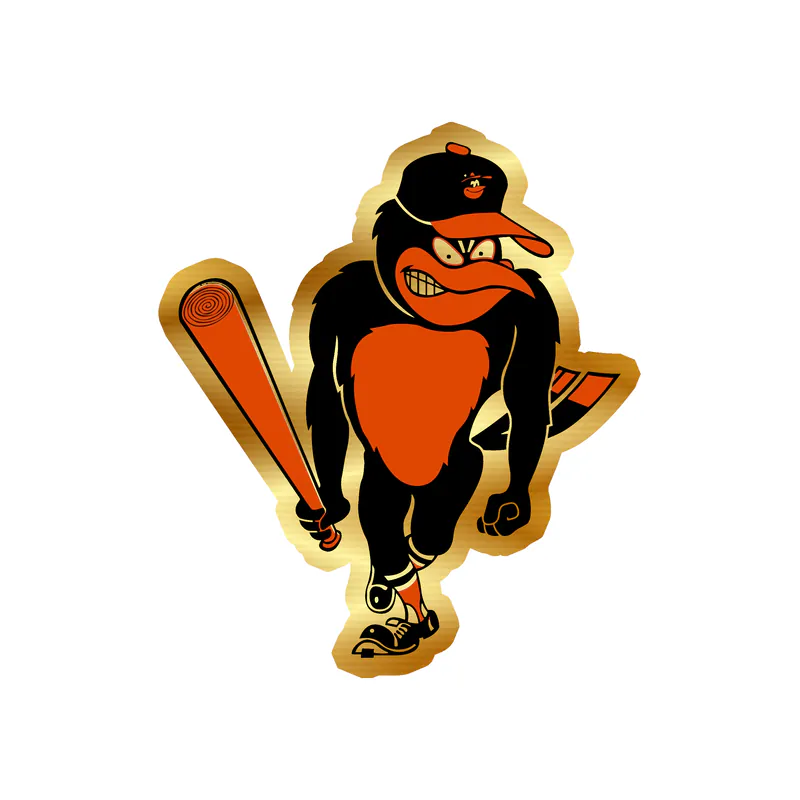 Baltimore Orioles - Standing Bird With Bat - Gold Chrome Vinyl Sticker - Custom Size
