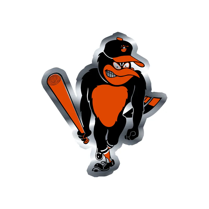Baltimore Orioles - Standing Bird With Bat - Silver Chrome Vinyl Sticker - Custom Size