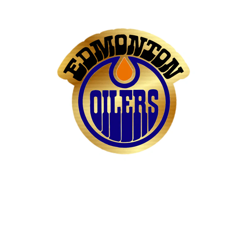 Edmonton Oilers - Circle With Name - Gold Chrome Vinyl Sticker - Custom Size