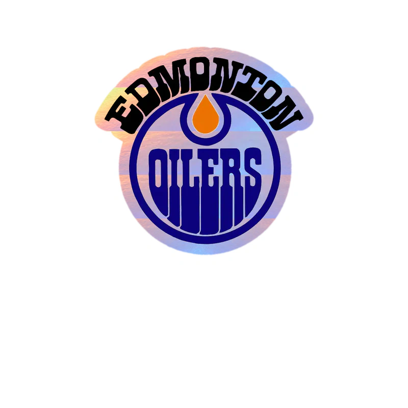 Edmonton Oilers - Circle With Name - Holographic Vinyl Sticker - Custom Size