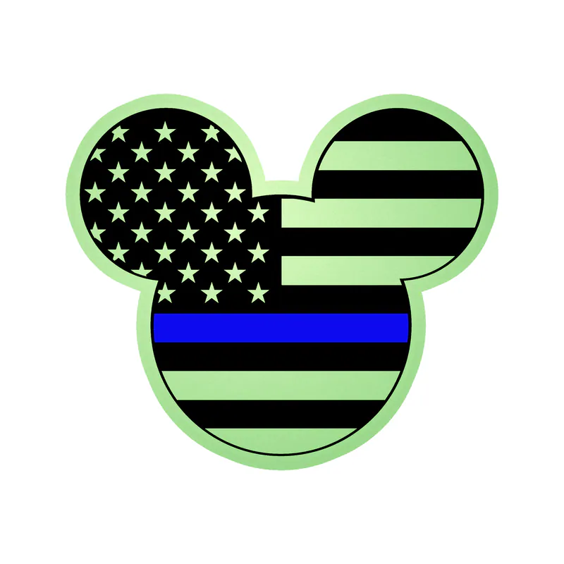 Blue Line American Flag Mickey - Glow in the Dark Vinyl Decal - custom size
