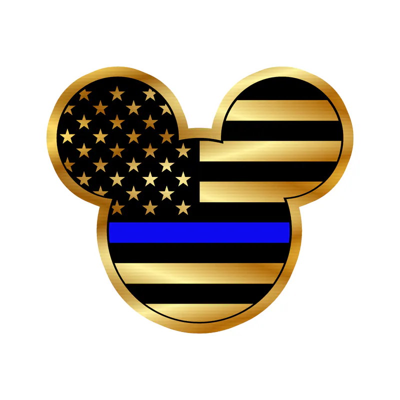 Blue Line American Flag Mickey - Gold Chrome Vinyl Decal - custom size