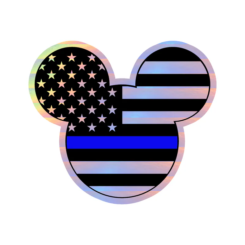 Blue Line American Flag Mickey - Holographic Vinyl Decal - custom size
