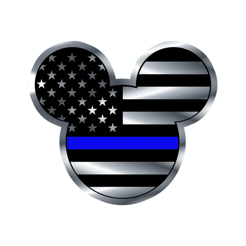 Blue Line American Flag Mickey - Silver Chrome Vinyl Decal - custom size