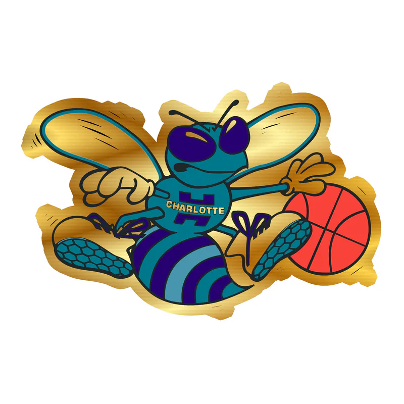 Charlotte hornets Hornet With Basketball - Gold Chrome Vinyl Sticker - Custom Size