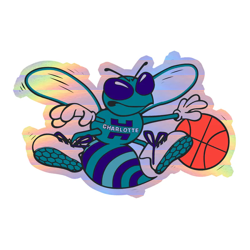 Charlotte hornets Hornet With Basketball - Holographic Vinyl Sticker - Custom Size