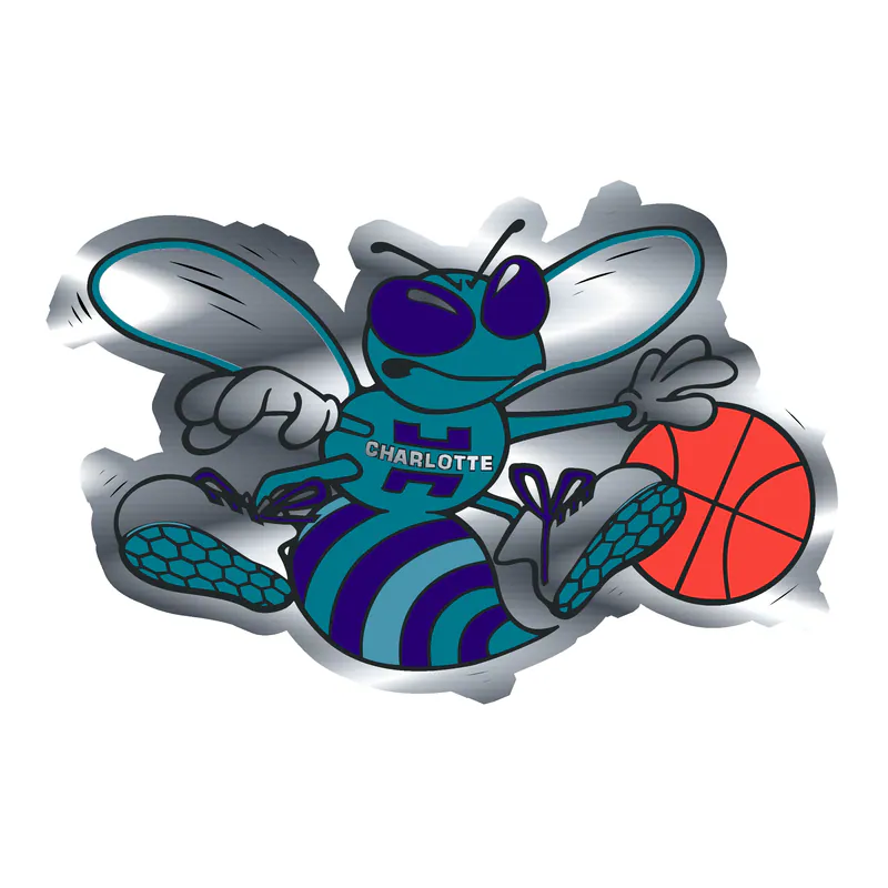 Charlotte hornets Hornet With Basketball - Silver Chrome Vinyl Sticker - Custom Size