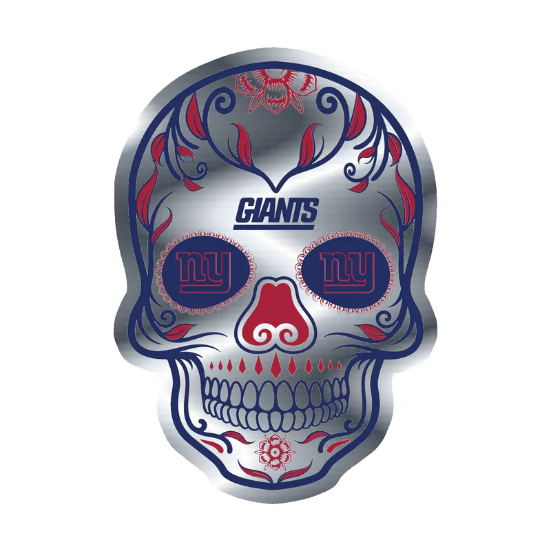 New York Giants - Sugar Skull - Silver Chrome Vinyl Sticker - Custom Size