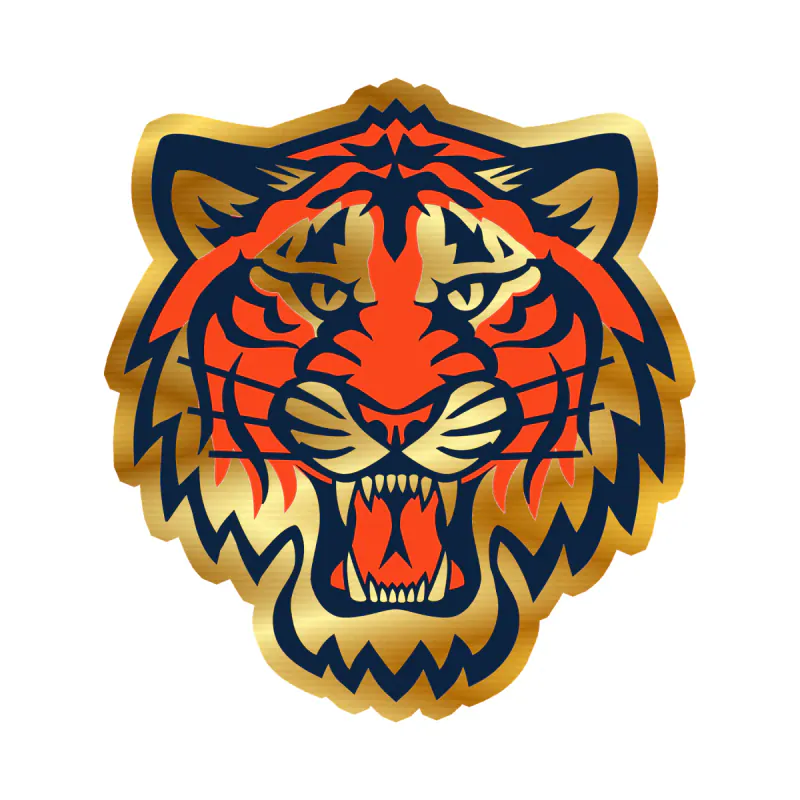 Detroit Tigers - Tiger Head - Gold Chrome Vinyl Sticker - Custom Size