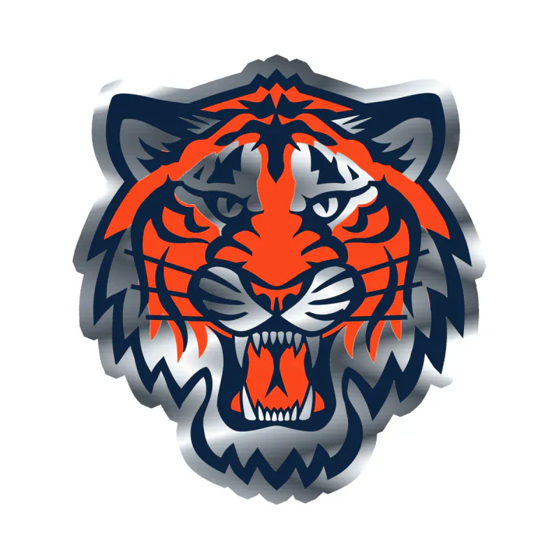 Detroit Tigers - Tiger Head - Silver Chrome Vinyl Sticker - Custom Size