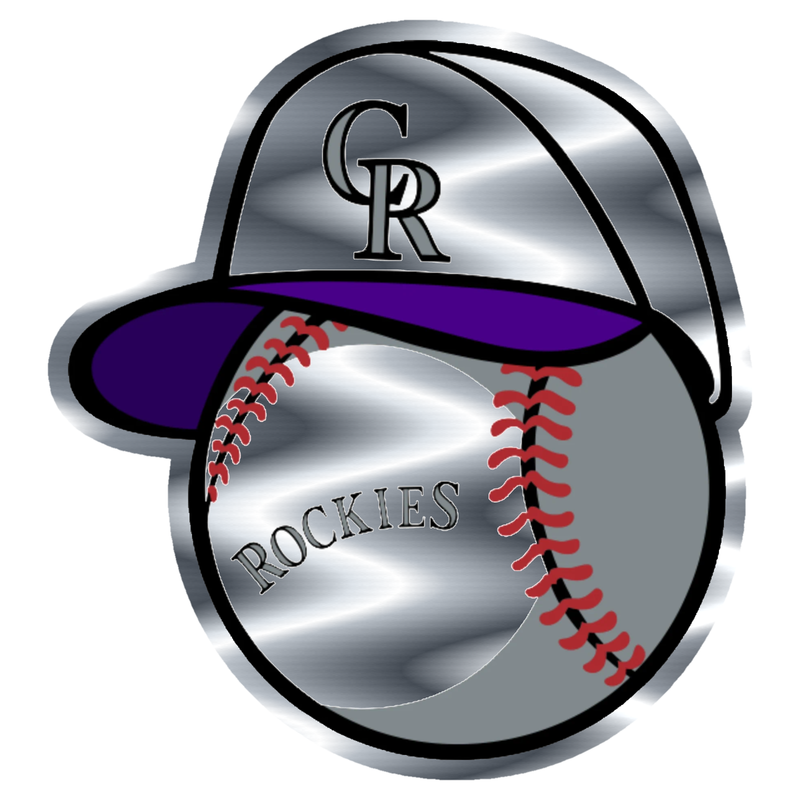 Colorado Rockies - Baseball With Hat - Silver Chrome Vinyl Sticker - Custom Size