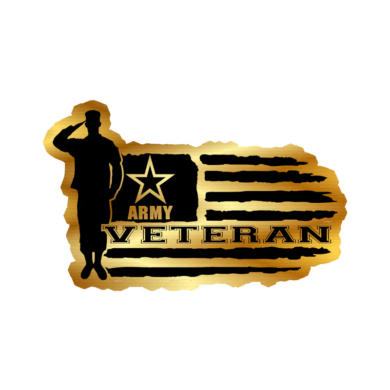 Veteran American Flag Gold Chrome Vinyl Decal - Custom Size