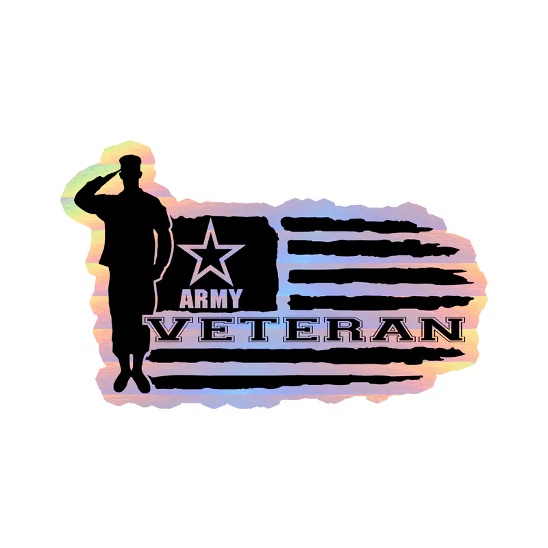 Veteran American Flag Holographic Vinyl Decal - Custom Size