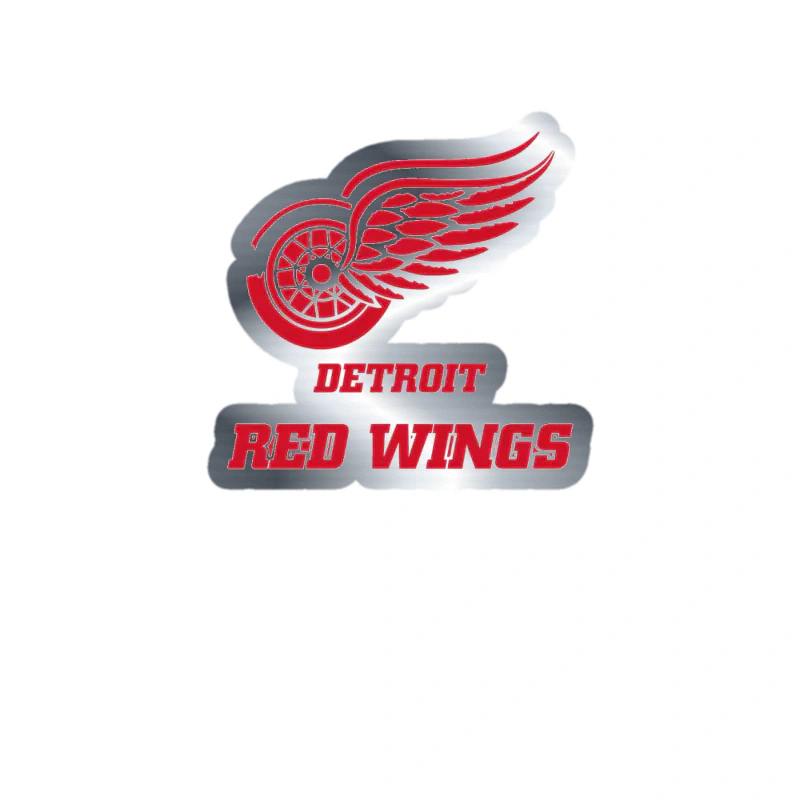 Detroit Red Wings - Wing With Name - Silver Chrome Vinyl Sticker - Custom Size