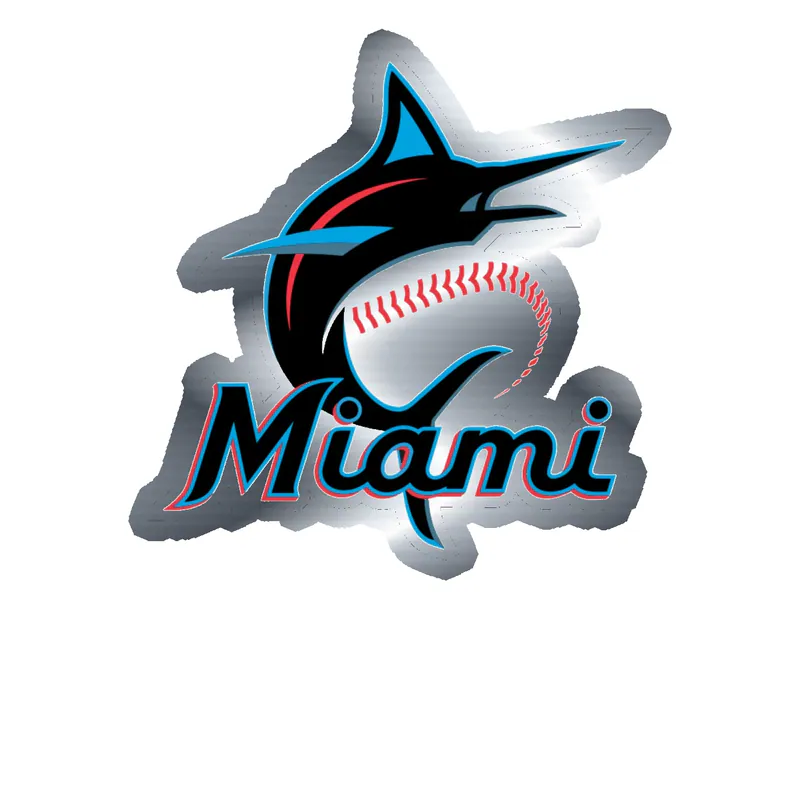 Miami Marlins - Miami With Baseball - Silver Chrome Vinyl Sticker - Custom Size