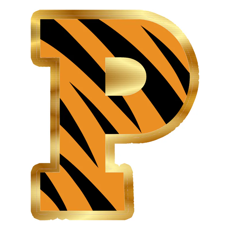 Princeton Tigers - Tiger Print P - Gold Chrome Vinyl Decal - Custom Size
