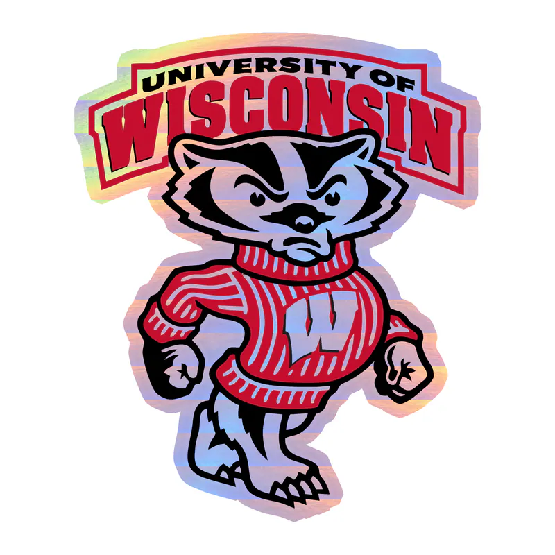 Wisconsin Badgers Bucky Badger Holographic Vinyl Decal - Custom Size