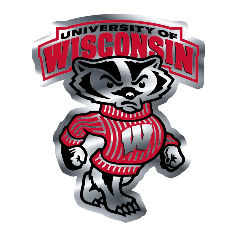 Wisconsin Badgers Bucky Badger Silver Chrome Vinyl Decal - Custom Size