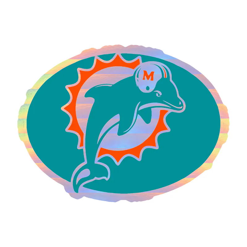 Miami Dolphins - Oval -  Holographic Vinyl Sticker - Custom Size