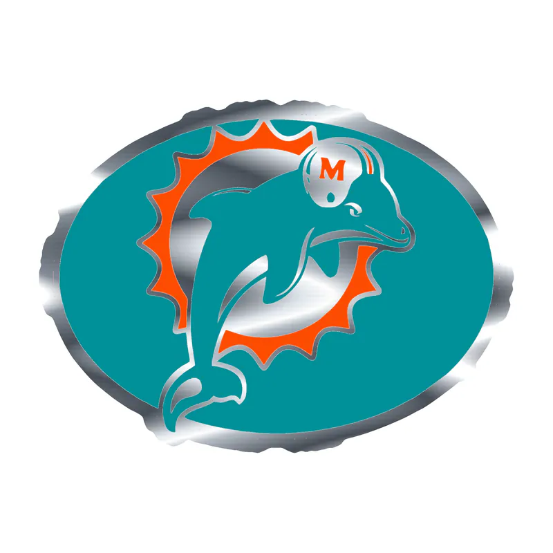 Miami Dolphins - Oval -  Silver Chrome Vinyl Sticker - Custom Size