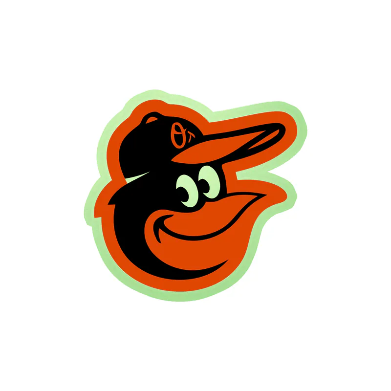 Baltimore Orioles - Bird Cartoon Head - Glow in the Dark Vinyl Sticker - Custom Size