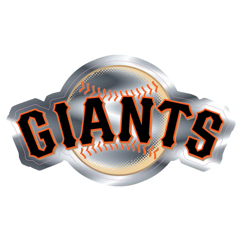 San Francisco Giants - Giants With Baseball - Silver Chrome Vinyl Sticker - Custom Size